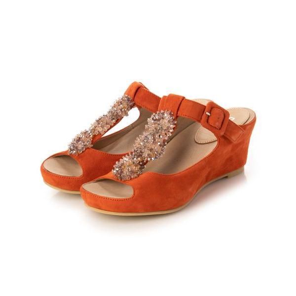 D'ICI / ディッシィ 【クッション入り】ビジュー付きＴストラップサンダル