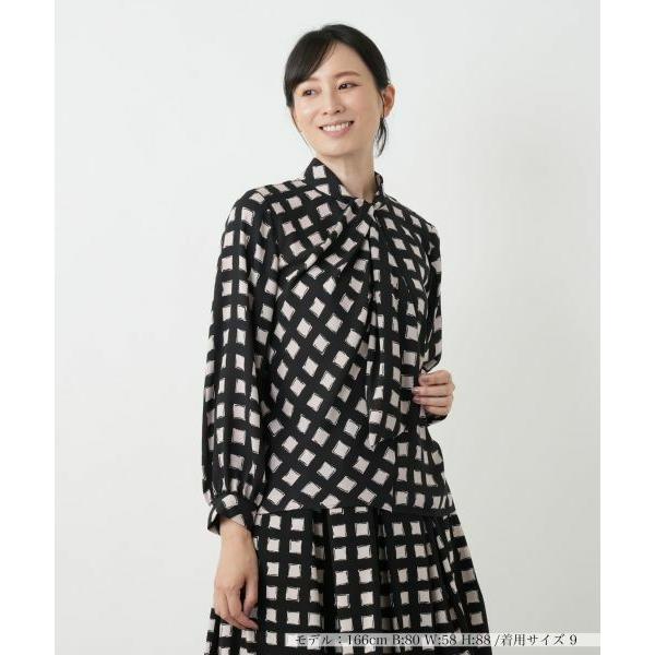 Leilian / レリアン ボウタイ風格子柄ブラウス