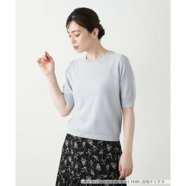 Leilian / レリアン スパンコールクルーネックニット