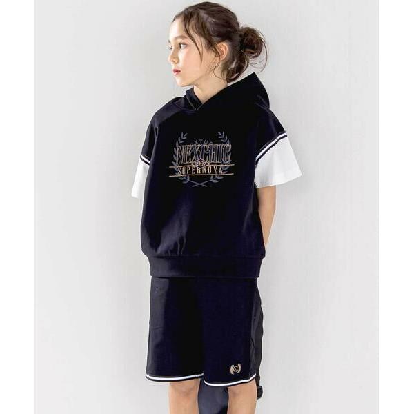 nexchic / ネクシック ミニ裏毛フード付き半袖パーカー+ショートパンツセットアップ(110~...