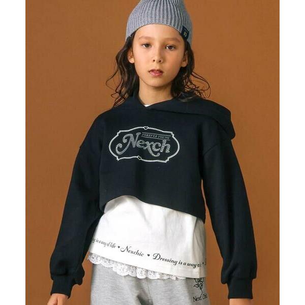 nexchic / ネクシック 裏毛ラインストーンロゴトレーナーｘ天竺Tシャツセット(110~150...