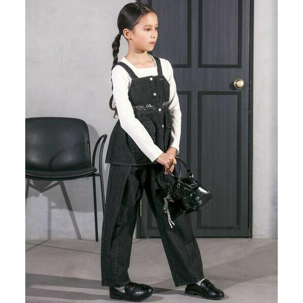 nexchic / ネクシック デニムビスチェ＋タック入り太パンツセットアップ(110~150cm)