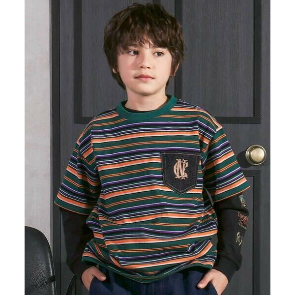 nexchic / ネクシック ロゴ入り長袖Tシャツ＋マルチボーダー半袖Tシャツセット(110~15...