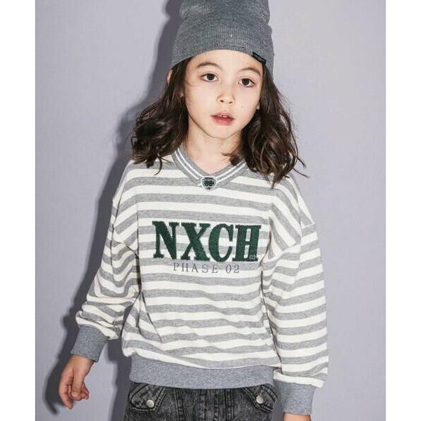 nexchic / ネクシック 切り替えＶネックボーダー裏毛トレーナー(110~150cm)