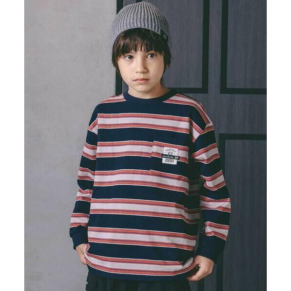 nexchic / ネクシック バッグロゴパッチ天竺&amp;マルチボーダー長袖Tシャツ(110~150cm...