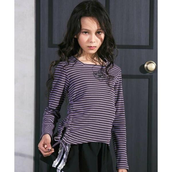 nexchic / ネクシック スクエアネックサイドギャザーテレコ長袖Tシャツ(110~150cm)