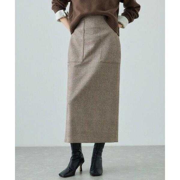 ROPE' / ロペ [美人スカート]ウールレーヨンポケット付きタイトスカート(ヘリンボーン/グレン...
