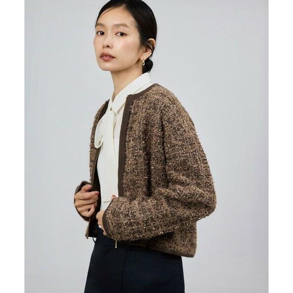 ROPE' / ロペ ツイードZIPノーカラーカーディガン/イージーケア