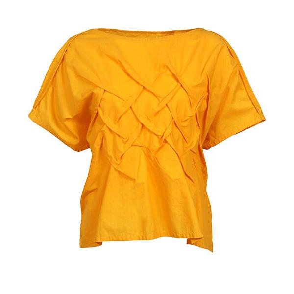 YACCOMARICARD / ヤッコマリカルド ローンつまみピンタック フレンチ袖 Tブラウス