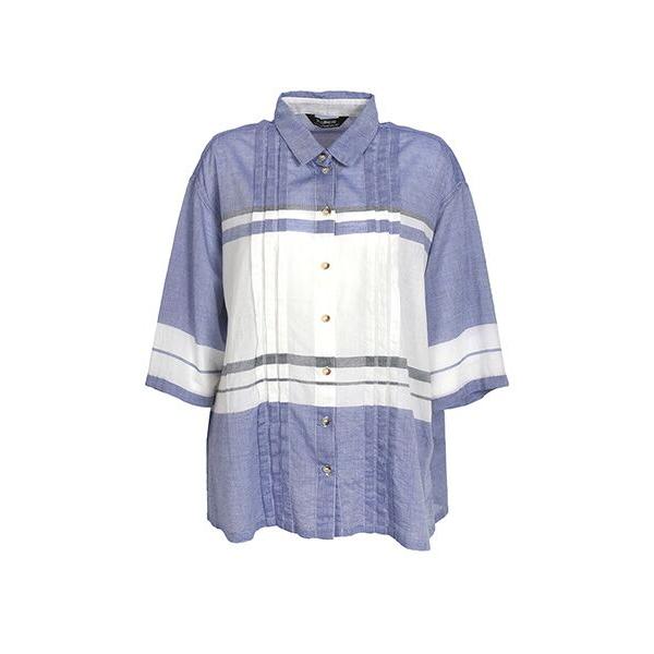 YACCOMARICARD / ヤッコマリカルド タック入リ80ムルムル 横縞 シャツ襟 7分袖 B...