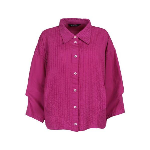 YACCOMARICARD / ヤッコマリカルド ローン前ピンタック後無地ポインティ七分袖シャツ