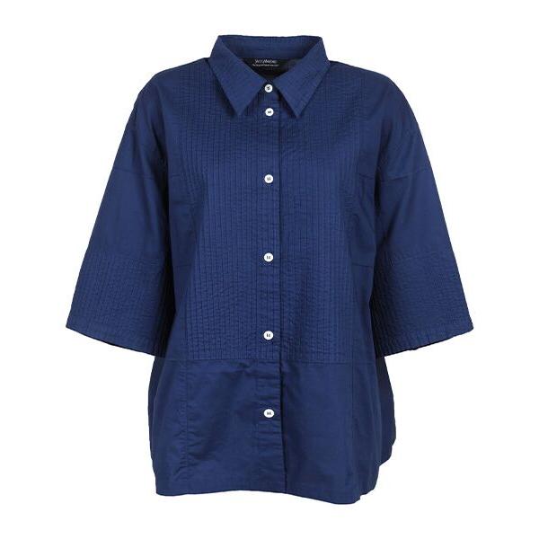 YACCOMARICARD / ヤッコマリカルド ローン前部分ピン&amp;格子ピン五分袖ショート丈シャツ