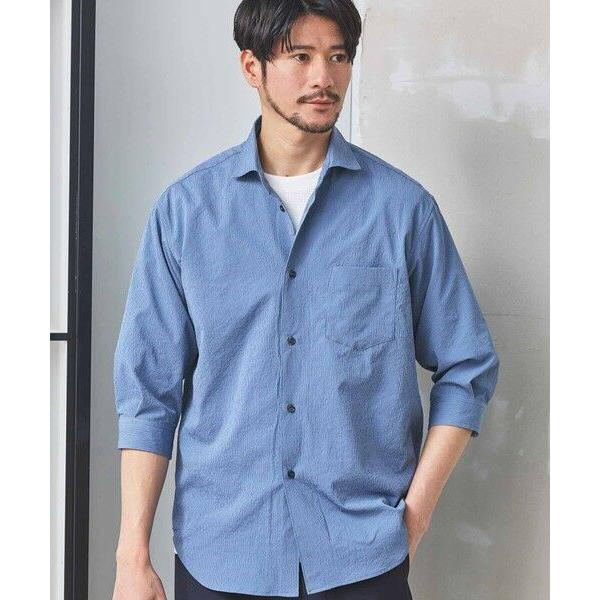 MEN'S BIGI / メンズビギ ナチュラルストレッチワッシャー七分袖ワイドカラーシャツ