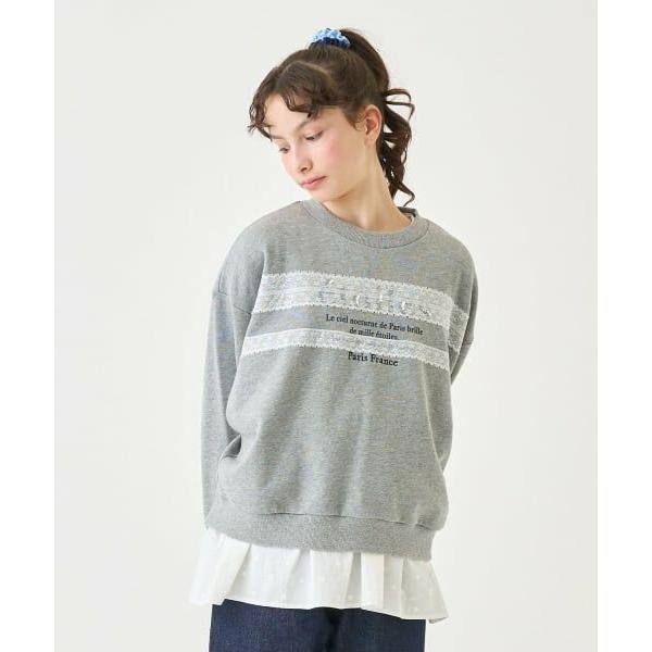 pom ponette junior / ポンポネット ジュニア レース裏毛プルオーバー×ペプラムT...