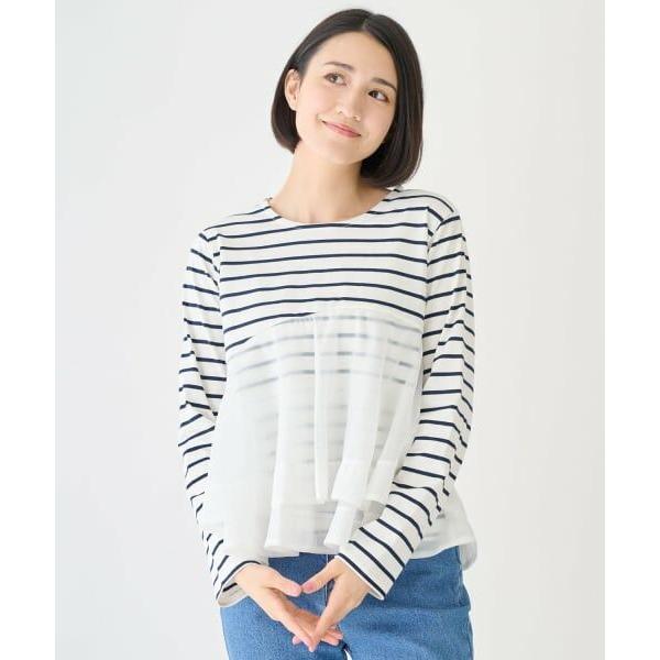 petit main LIEN / プティマイン リアン オーガンジードッキング長袖Tシャツ