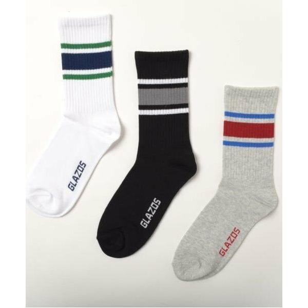 GLAZOS / グラソス 【大人向けサイズあり】クルー丈ラインソックス３足セット