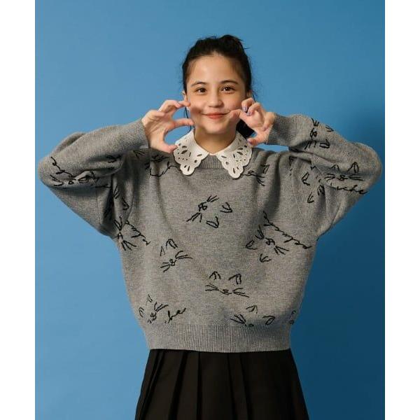 POM PONETTE AMI / ポンポネット アミ 【AMI】猫総柄ジャカード衿つきニット