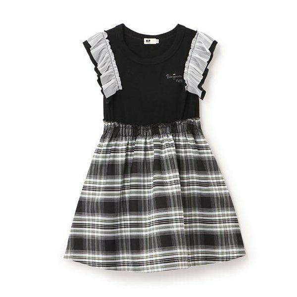 KP / ケーピー チェックドッキング　袖フリルワンピース