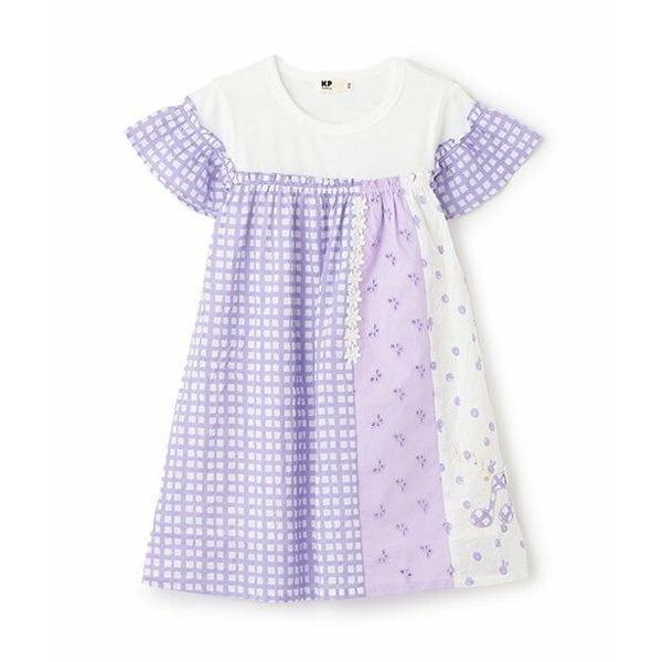 KP / ケーピー 【大好評につき再入荷】ローンプリント＆レース 縦接ぎワンピース
