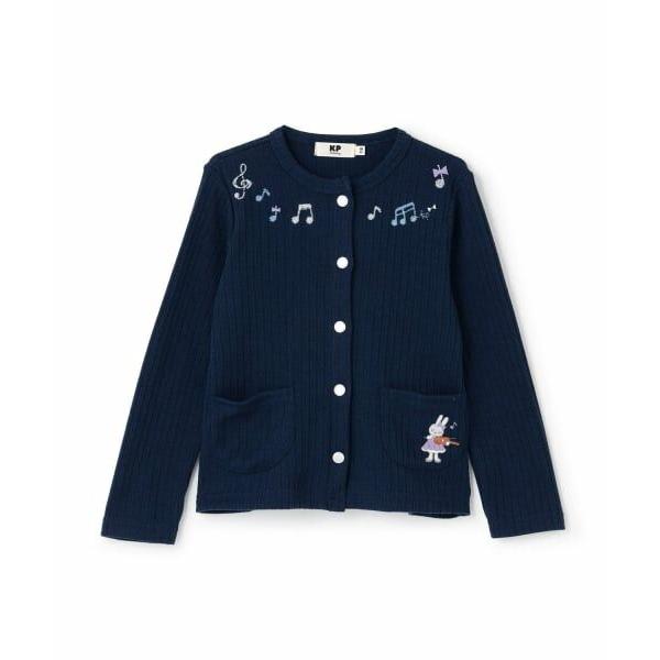 KP / ケーピー 音符刺シュウ ワイドテレコ カーディガン
