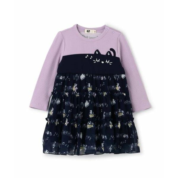KP / ケーピー 音符柄シフォン ティアードワンピース