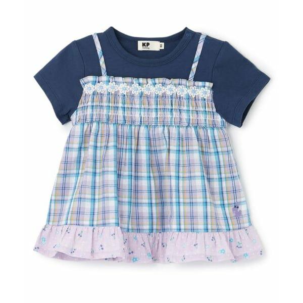 KP / ケーピー 先染チェック レイヤード風半袖チュニック