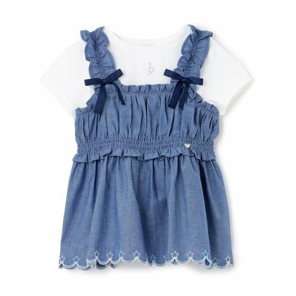 mezzo piano / メゾピアノ カットワーク刺しゅうチュニック　半袖Tシャツセット