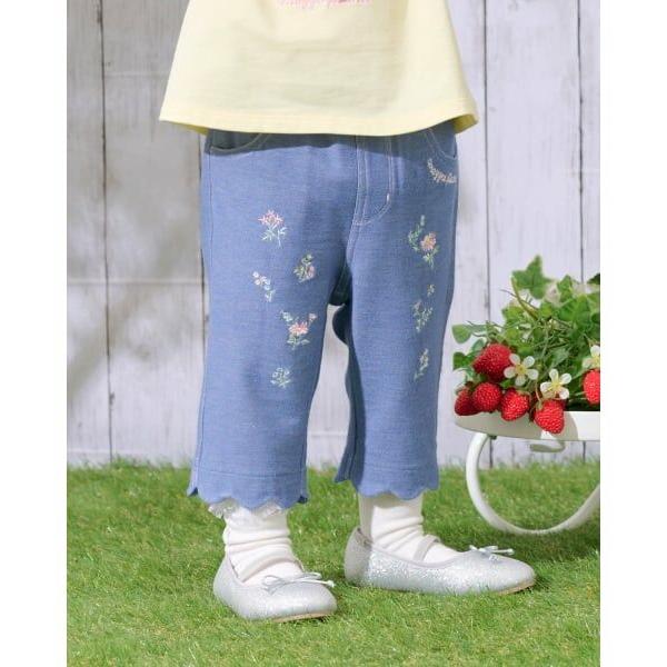 mezzo piano / メゾピアノ 裾スカラップ花刺しゅう　7分丈カットソーパンツ