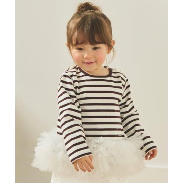 petit main / プティマイン 【リンク】ボーダーペプラム長袖Tシャツ