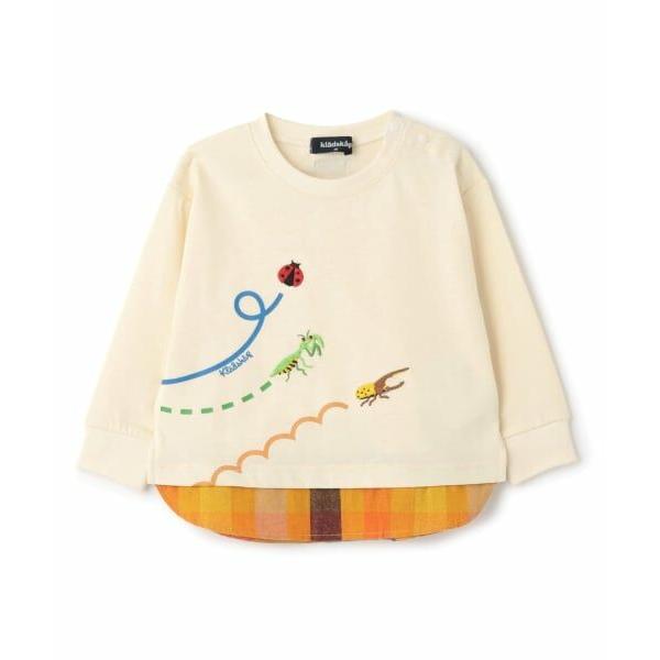 kladskap / クレードスコープ 昆虫刺しゅう裾チェック長袖Tシャツ