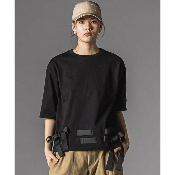 LIBERCORE par BEBE / リベルコア パル ベベ 裾リボン付き天竺半袖Tシャツ大人親...