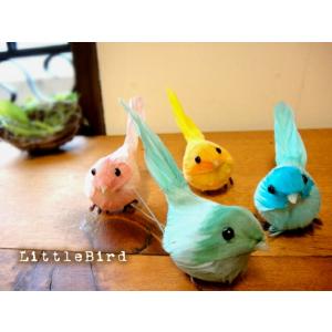 ★小鳥のオブジェS4匹セット（置物）ディスプレイに　カラー：ブルーグリーンピンクイエロー　小鳥雑貨雑...