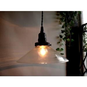 最安値挑戦中★昭和レトロ透明ガラスペンダントランプE26直径23cmオンオフスイッチあり　85アンテ...