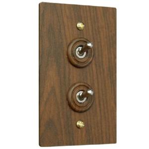 最安値挑戦中★かっこいいレトロオシャレな壁スイッチ♪トグルスイッチ付プレート 木目調ダブル アンティ...