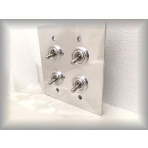 最安値挑戦中★4口トグルスイッチカバー◎プレート レトロオシャレな壁スイッチ♪シルバーアルミ アンテ...