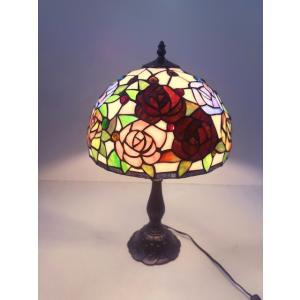 ★大きいサイズ★アンティーク調フラワーステンドグラススタンドランプ 薔薇 ブラウン テーブルランプレ...