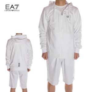 エンポリオ・アルマーニ  EMPORIO ARMANI EA7 セットアップ スウェット上下 パーカー ハーフパンツ メンズ ホワイト×ブラックロゴ 8NPM03 8NPS02 PJ05Z 1100｜selecty