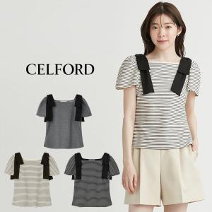 セルフォード ショルダーリボンカットトップス cwct254015 レディース ボーダー 半袖 アシンプル デイリー デート CELFORD｜selectzakkamu