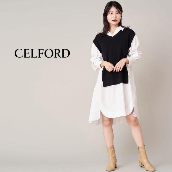 CELFORD ベストドッキングシャツワンピース cwno241111 レディース ひざ丈 ミニ丈 ...