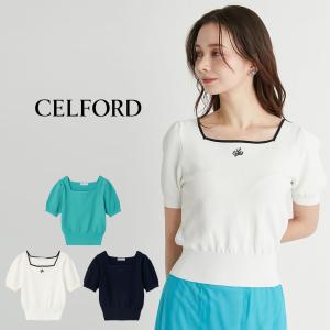 セルフォード 刺繍入りスクエアネックニットプルオーバー cwnt252063 レディース トップス 半袖ニット パフスリーブ袖 2025夏｜selectzakkamu