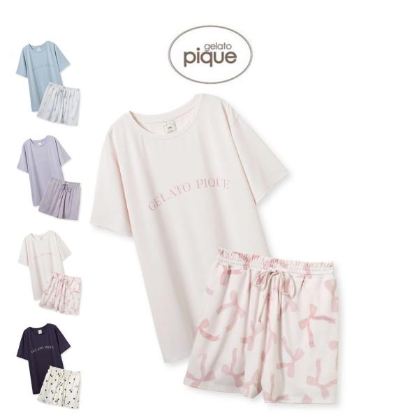 SALE10%OFF ジェラートピケ 接触冷感 モチーフ4柄ワンポイントTシャツ&amp;ショートパンツセッ...