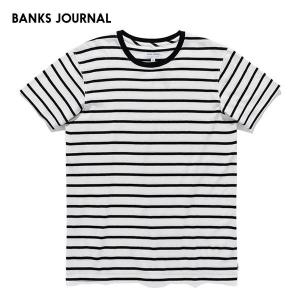 BANKS JOURNAL,バンクス/21SU/ S/S Tシャツ・半袖Tシャツ/MODERATE TEE SHIRT・ATS0603/OFF WHITE・オフホワイト/メンズ/コットンリネン/ボーダー/ロゴ/マリン｜selfishsurf