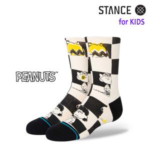 STANCE・スタンス/子供用靴下・キッズソックス/22HO/THE CLASSIC LIGHT・CHECKED KIDS/BLK・ブラック/PEANUTSコラボ/スヌーピー/チェッカー｜selfishsurf