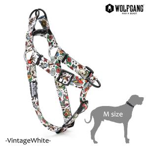 WOLFGANG MAN＆BEAST・ウルフギャング/犬用/ハーネス/VintageWhite HARNESS/Mサイズ/中型犬/スカル/タトゥー/AMERICAN MADE/21｜selfishsurf