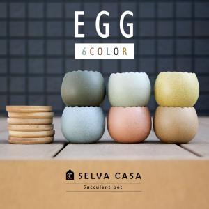 EGG エッグ 卵型 6点セット 多肉 植物鉢 竹製受け皿付 底穴有 送料無料｜SELVA CASA