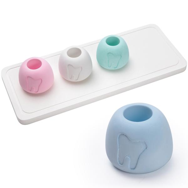 歯ブラシスタンド 4色 トレー セット 珪藻土 【アスベスト含有無し 検査済み】 歯ブラシたて コッ...