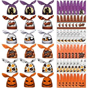 Augoog ギフトバッグ 袋 うさぎ ビニール ギフト ショップ 袋 ハロウィーン カボチャ ゴーストハウス 小分け収納 60枚入り