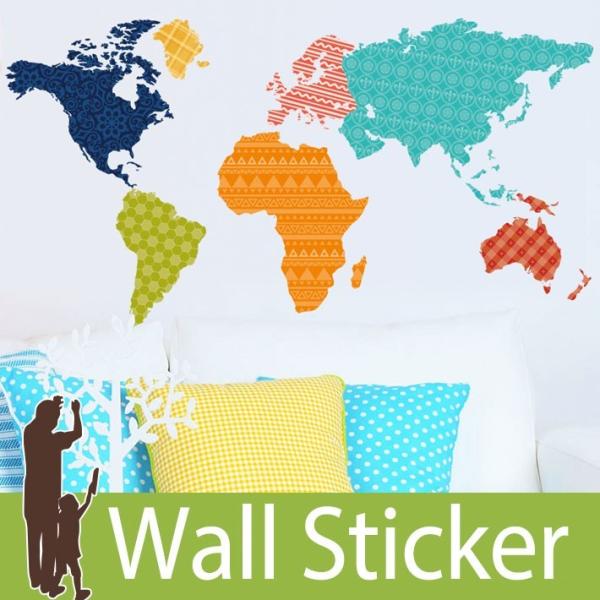 ウォールステッカー カラフル 世界地図 ワールドマップ 模様 北欧 wall sticker トイレ...