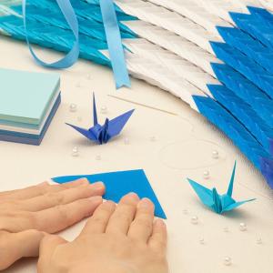 千羽鶴キットＭ ブルー５色　手作りキット　千羽鶴用折り紙と材料のセット　Ｍサイズ（7.5cm角折り紙）