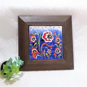 トルコ雑貨 トルコ陶器 キュタフア陶器 壁掛け タイル ハンドメイド 木